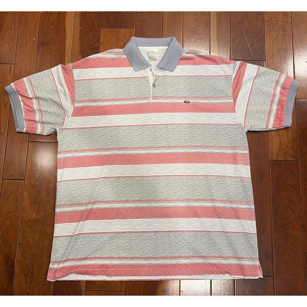 Lacoste Striped Shirt Mens 4XL Red/Gray Stripes Logo Cotton Made in France